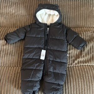 NWT GAP Infant Black Puffer Snowsuit with Ears